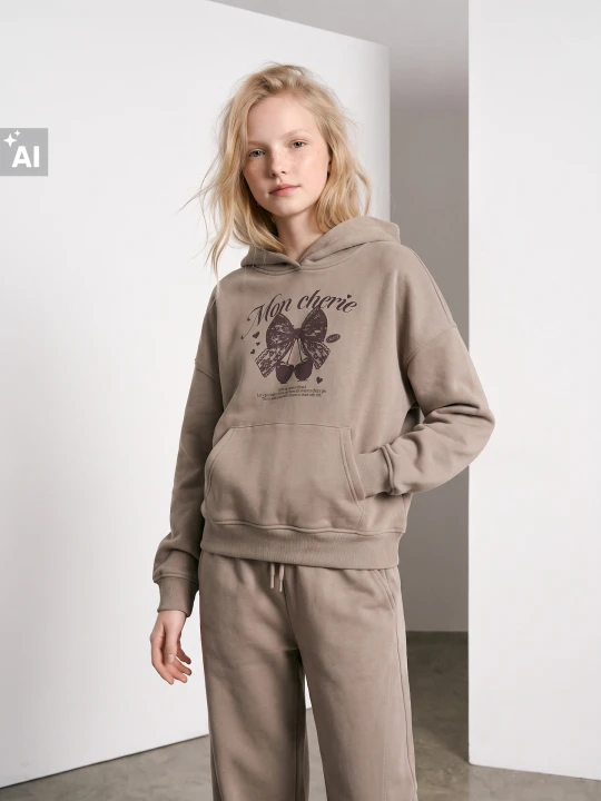 Zdjęcie produktu Sinsay - Bluza hoodie z nadrukiem wiśni - brązowy