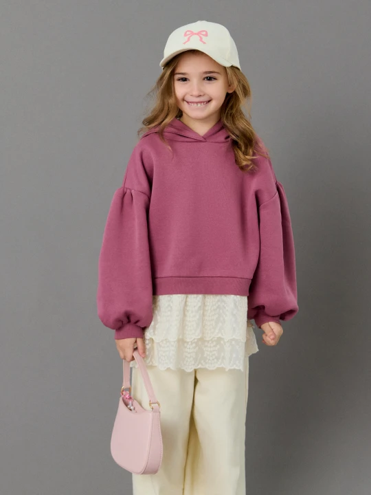 Zdjęcie produktu Sinsay - Bluza hoodie z ozdobną koronką - różowy