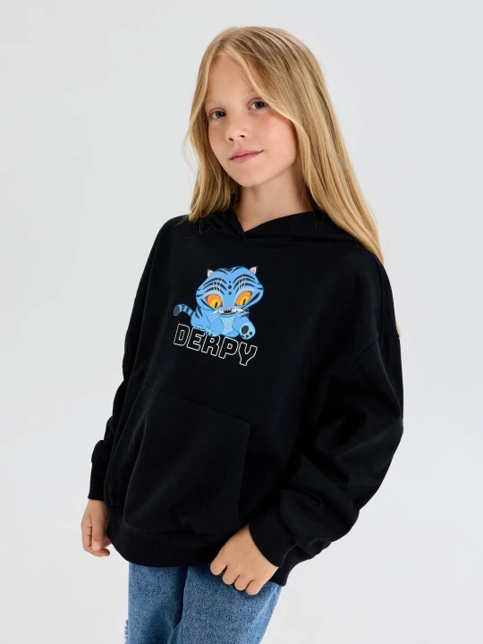 Zdjęcie produktu Sinsay - Bluza oversize z bawełną i nadrukiem KPop Demon Hunters - czarny