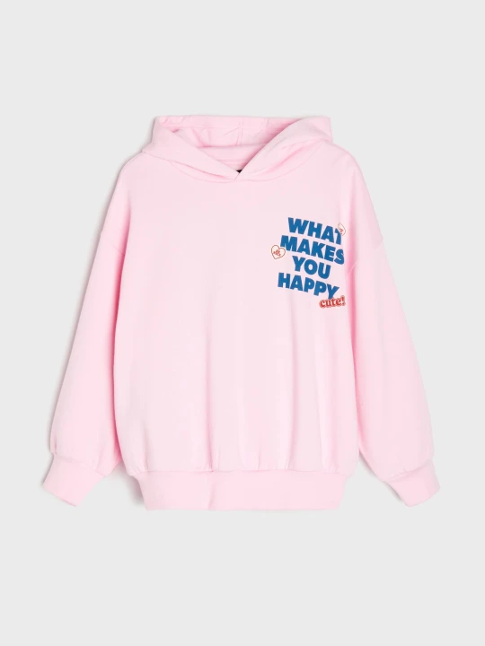 Zdjęcie produktu Sinsay - Bluza oversize z nadrukiem na plecach z bawełną - różowy