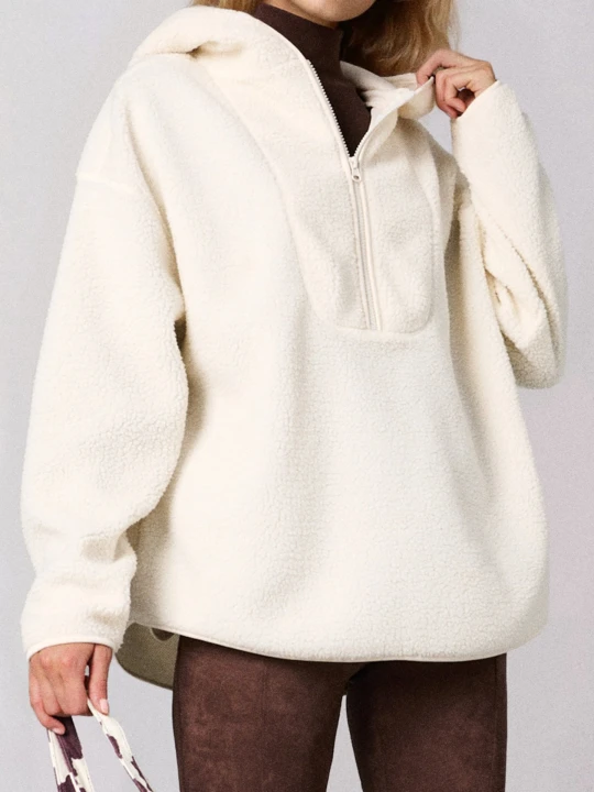 Zdjęcie produktu Sinsay - Bluza sherpa z kapturem - kremowy