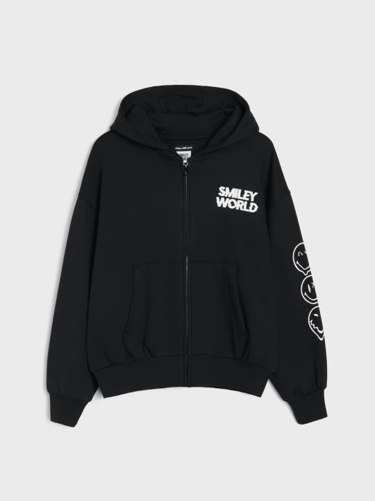 Zdjęcie produktu Sinsay - Bluza z bawełną z kapturem i nadrukiem SmileyWorld® - czarny