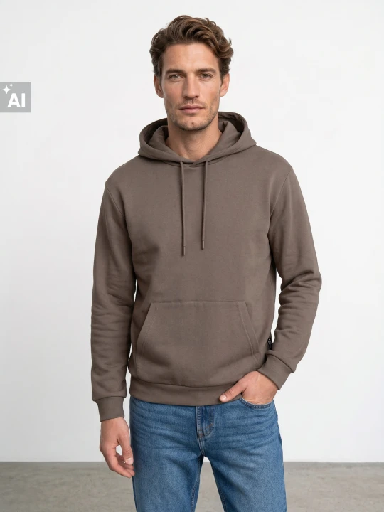 Zdjęcie produktu Sinsay - Bluza z kapturem basic - brązowy