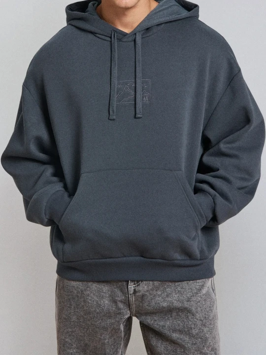Zdjęcie produktu Sinsay - Bluza z kapturem Comfort Fit z haftem - niebieski
