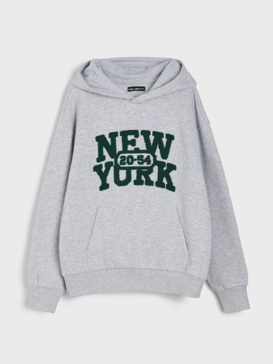 Zdjęcie produktu Sinsay - Bluza z kapturem z aplikacją 3D NYC - szary