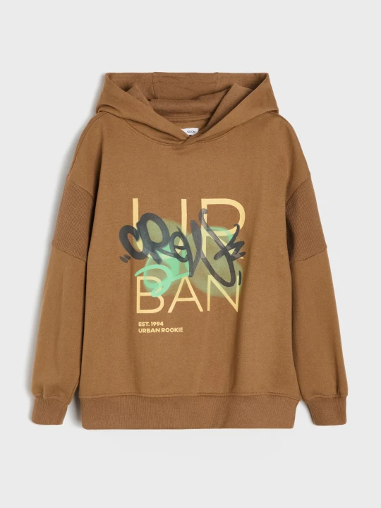 Zdjęcie produktu Sinsay - Bluza z kapturem z nadrukiem graffiti - brązowy