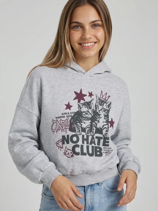 Zdjęcie produktu Sinsay - Bluza z kapturem z nadrukiem kotów - szary