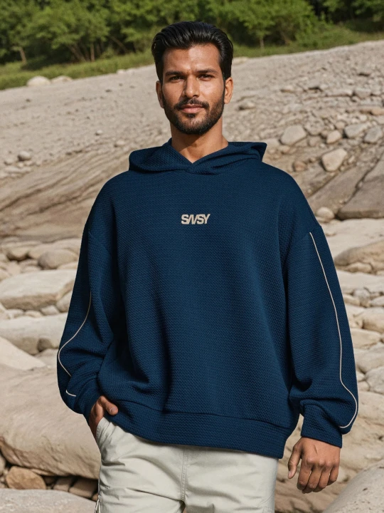 Zdjęcie produktu Sinsay - Bluza żakardowa z kontrastową lamówką - granatowy