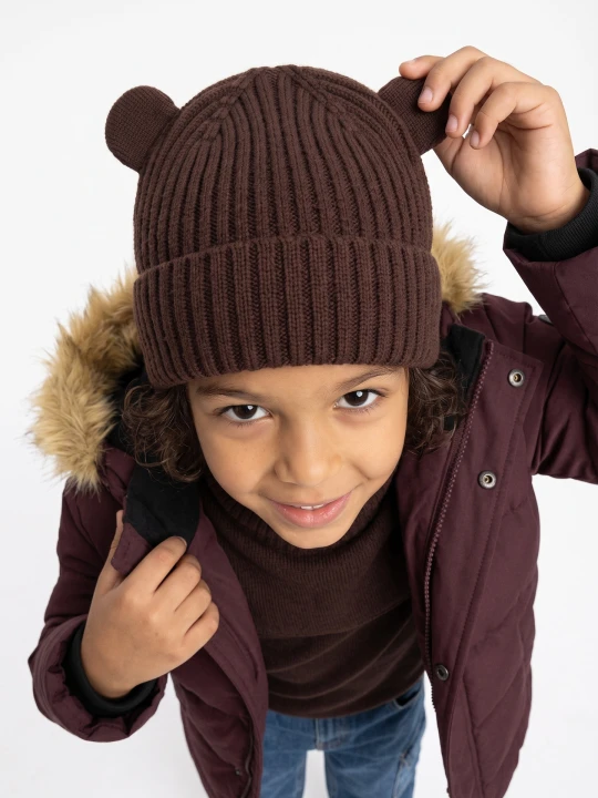 Zdjęcie produktu Sinsay - Czapka typu beanie z domieszką wiskozy z uszkami - brązowy