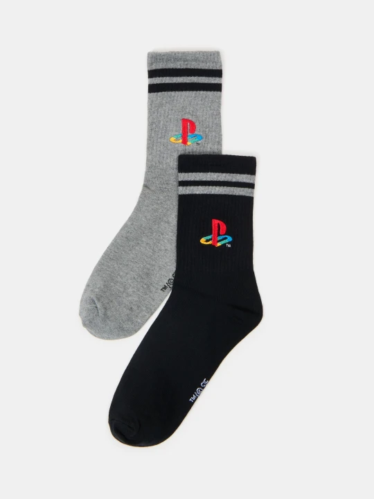 Zdjęcie produktu Sinsay - Długie prążkowane skarpety z haftem 2 pack PlayStation - wielobarwny