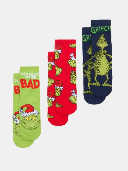 Zdjęcie produktu Sinsay - Długie skarpetki z bawełną 3 pack Grinch - wielobarwny