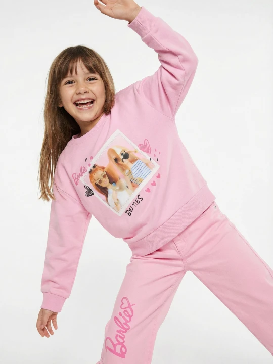 Zdjęcie produktu Sinsay - Dresowa bluza crewneck z nadrukiem Barbie - różowy