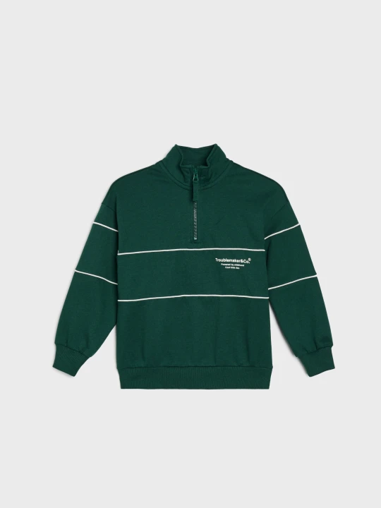 Zdjęcie produktu Sinsay - Dresowa bluza half-zip z napisem - green spruce