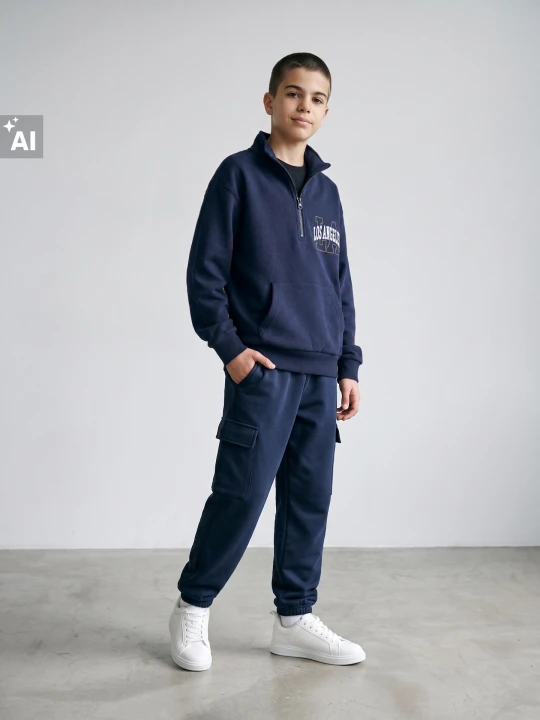 Zdjęcie produktu Sinsay - Dresowa bluza half-zip z napisem Los Angeles - granatowy