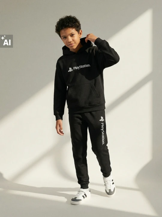 Zdjęcie produktu Sinsay - Dresowa bluza hoodie z nadrukiem na plecach PlayStation - czarny