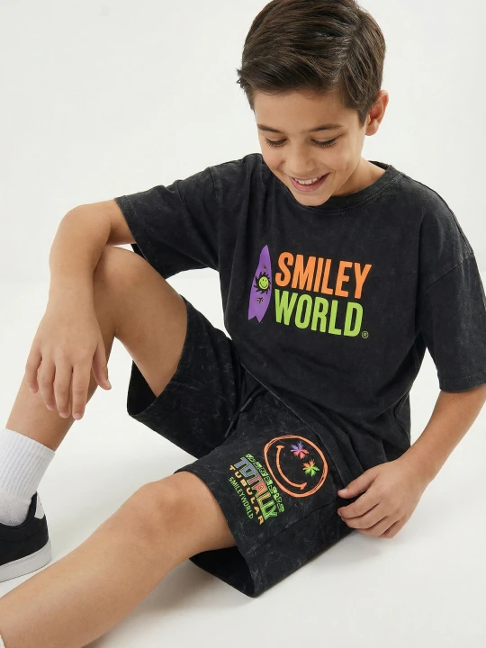 Zdjęcie produktu Sinsay - Dresowe szorty z efektem sprania SmileyWorld® - czarny
