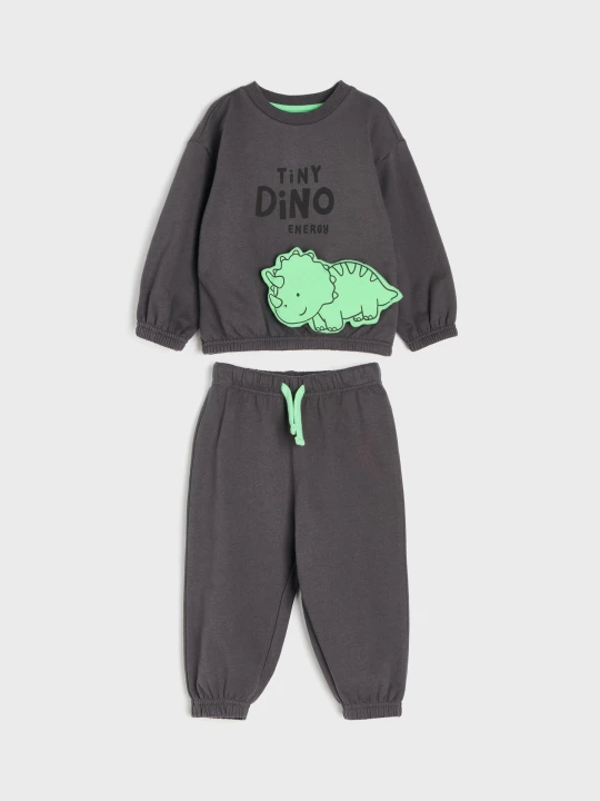Zdjęcie produktu Sinsay - Dwuczęściowy bawełniany komplet: bluza z dinozaurem 3D i spodnie jogger - szary