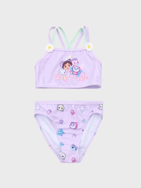 Zdjęcie produktu Sinsay - Dwuczęściowy strój kąpielowy z kwiatkami 3D Gabby's Dollhouse - fioletowy