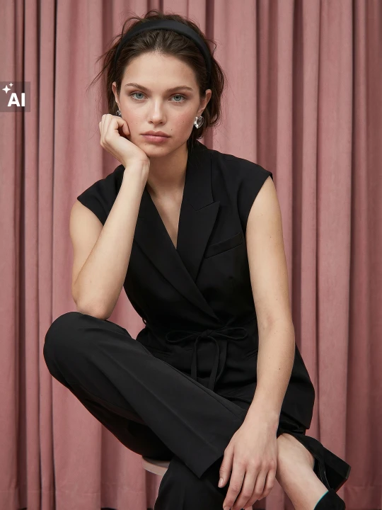 Zdjęcie produktu Sinsay - Elegancka wiązana kamizelka z domieszką wiskozy - czarny