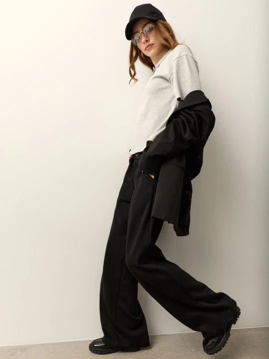 Zdjęcie produktu Sinsay - Eleganckie spodnie wide leg z domieszką wiskozy - czarny