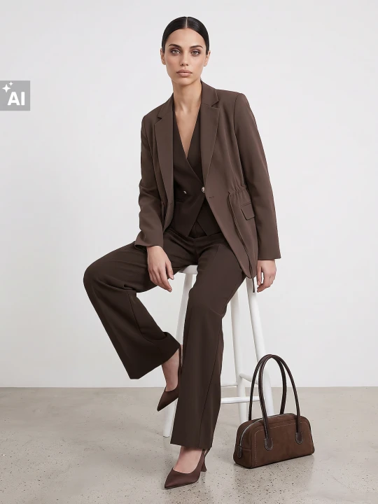 Zdjęcie produktu Sinsay - Eleganckie spodnie wide leg z zakładkami - brązowy