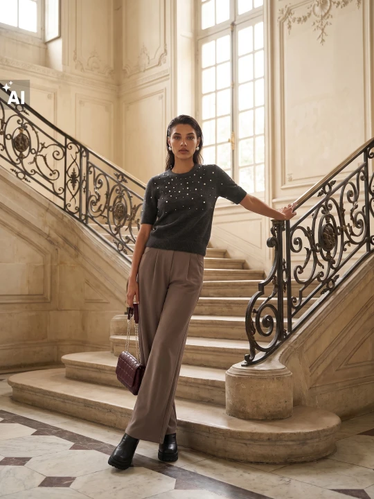 Zdjęcie produktu Sinsay - Eleganckie spodnie wide leg z zakładkami - szary