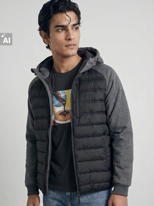 Zdjęcie produktu Sinsay - Hybrydowa kurtka puffer z kapturem - czarny