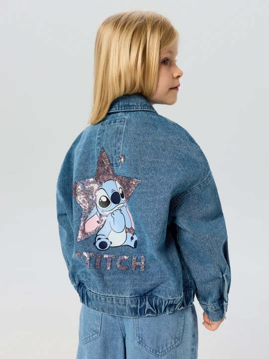Zdjęcie produktu Sinsay - Jeansowa kurtka katana z efektem sprania Stitch - niebieski
