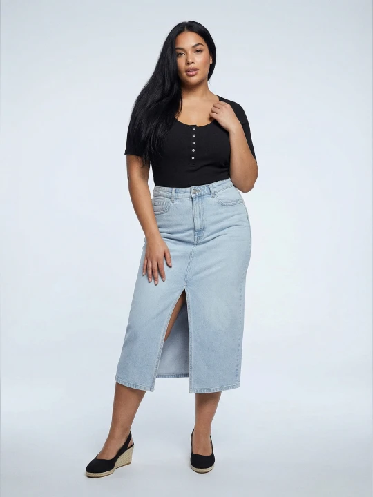 Zdjęcie produktu Sinsay - Jeansowa spódnica midi z rozcięciem Plus size - niebieski
