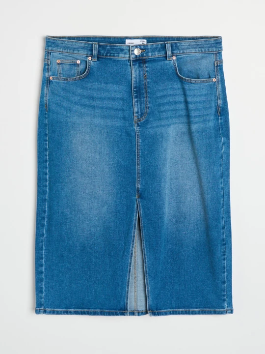 Zdjęcie produktu Sinsay - Jeansowa spódnica midi z rozcięciem Plus size - niebieski