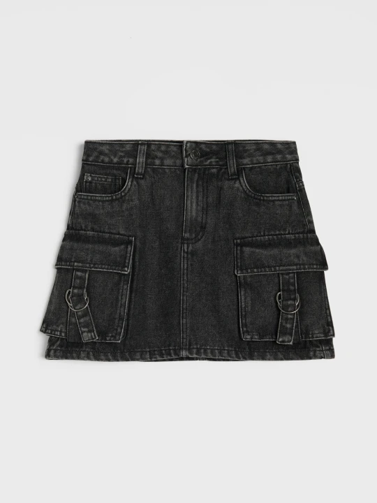 Zdjęcie produktu Sinsay - Jeansowa spódnica mini cargo z efektem sprania - czarny