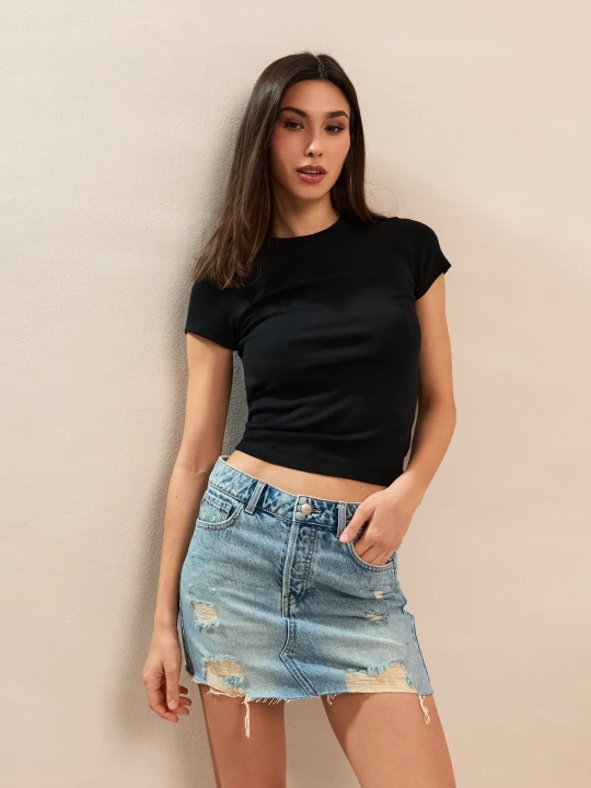 Zdjęcie produktu Sinsay - Jeansowa spódnica mini z przetarciami - indigo jeans