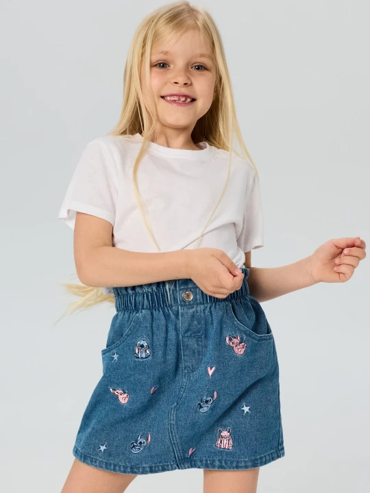 Zdjęcie produktu Sinsay - Jeansowa spódniczka z haftem Stitch - niebieski