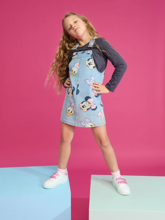 Zdjęcie produktu Sinsay - Jeansowa sukienka na szelkach Myszka Minnie - niebieski
