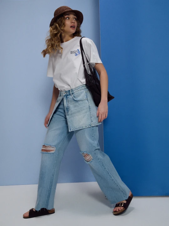 Zdjęcie produktu Sinsay - Jeansy baggy low waist z przetarciami - niebieski