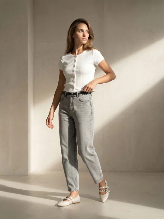 Zdjęcie produktu Sinsay - Jeansy balloon high waist z paskiem - szary