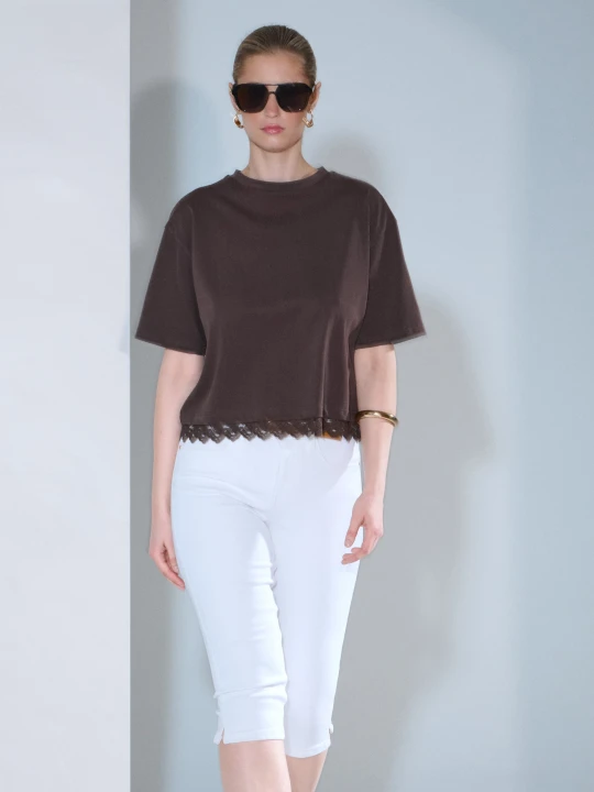 Zdjęcie produktu Sinsay - Jeansy capri z paskiem - kremowy