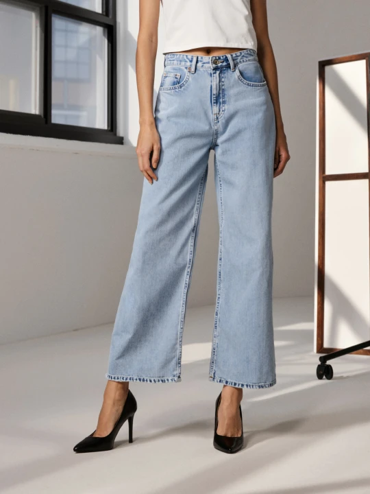 Zdjęcie produktu Sinsay - Jeansy cropped wide leg - niebieski
