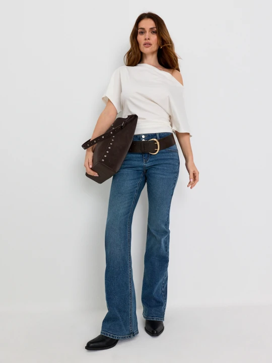 Zdjęcie produktu Sinsay - Jeansy flare low waist z efektem sprania - niebieski