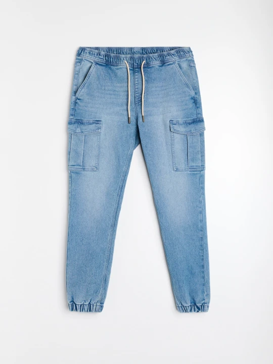 Zdjęcie produktu Sinsay - Jeansy jogger cargo z efektem sprania - niebieski