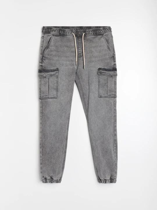 Zdjęcie produktu Sinsay - Jeansy jogger cargo z efektem sprania - szary