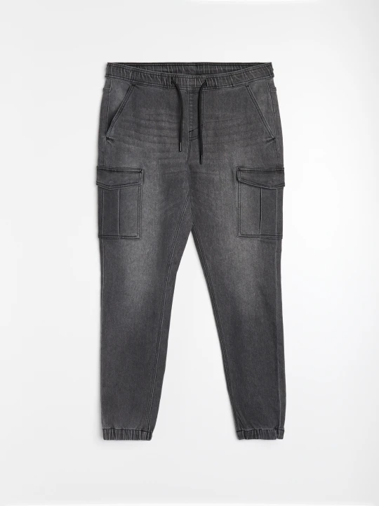 Zdjęcie produktu Sinsay - Jeansy jogger cargo z efektem sprania - szary