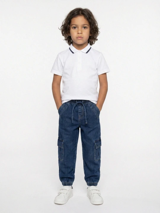 Zdjęcie produktu Sinsay - Jeansy jogger comfort cargo z efektem sprania - granatowy