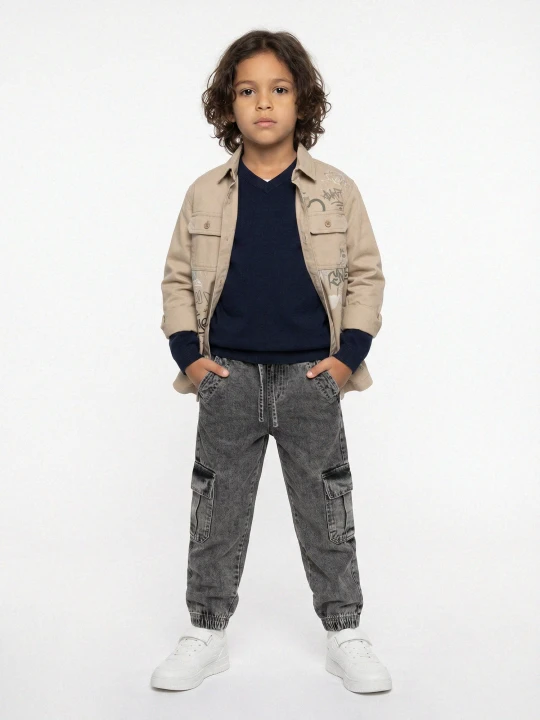 Zdjęcie produktu Sinsay - Jeansy jogger comfort cargo z efektem sprania - szary