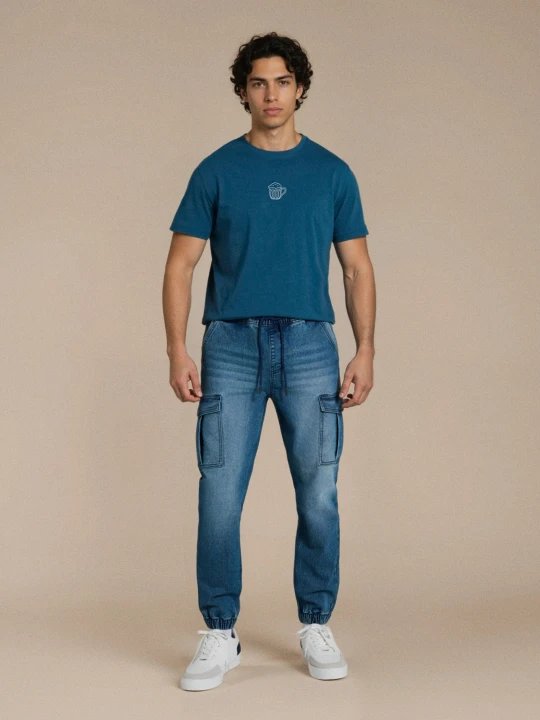 Zdjęcie produktu Sinsay - Jeansy jogger z efektem sprania - granatowy