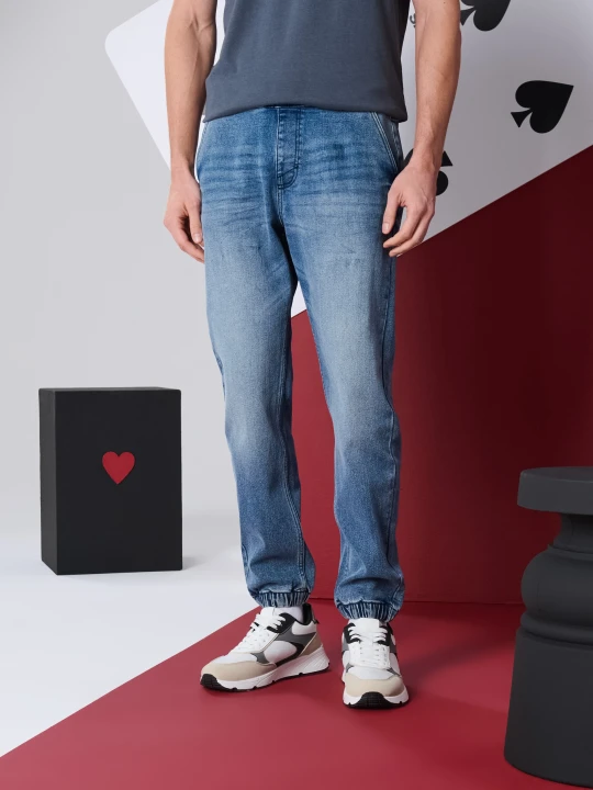 Zdjęcie produktu Sinsay - Jeansy jogger z efektem sprania - niebieski