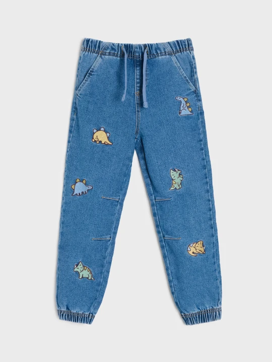 Zdjęcie produktu Sinsay - Jeansy jogger z motywem dinozaurów - niebieski