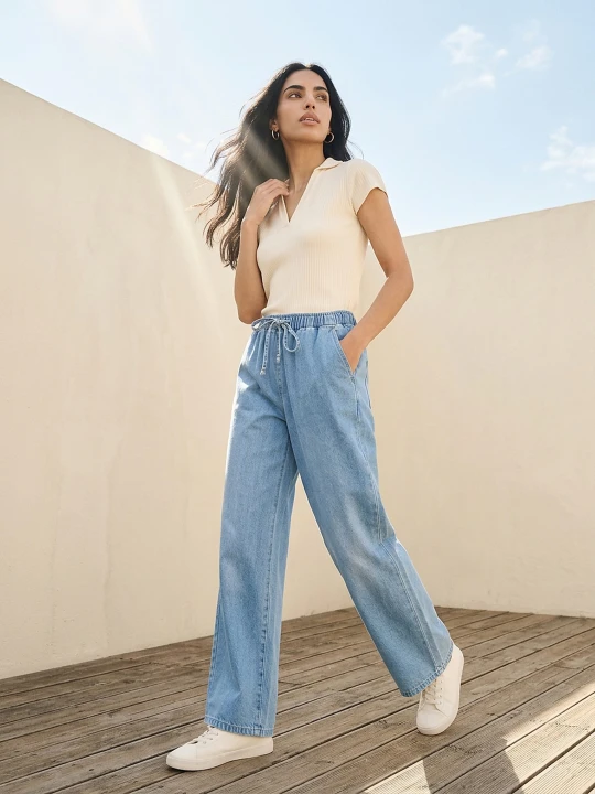 Zdjęcie produktu Sinsay - Jeansy joggery wide leg - niebieski