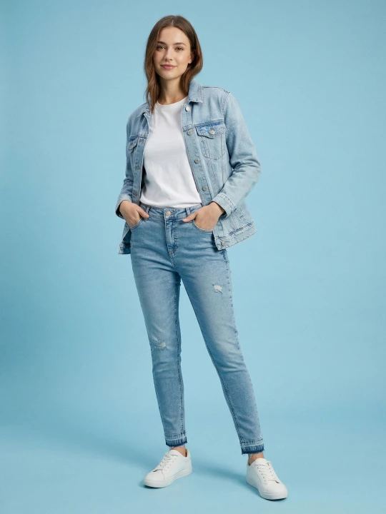 Zdjęcie produktu Sinsay - Jeansy skinny z efektem sprania - niebieski