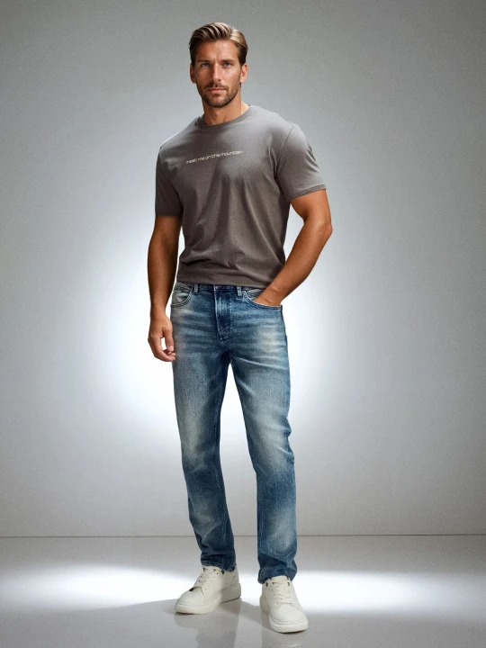 Zdjęcie produktu Sinsay - Jeansy slim fit z efektem sprania - niebieski